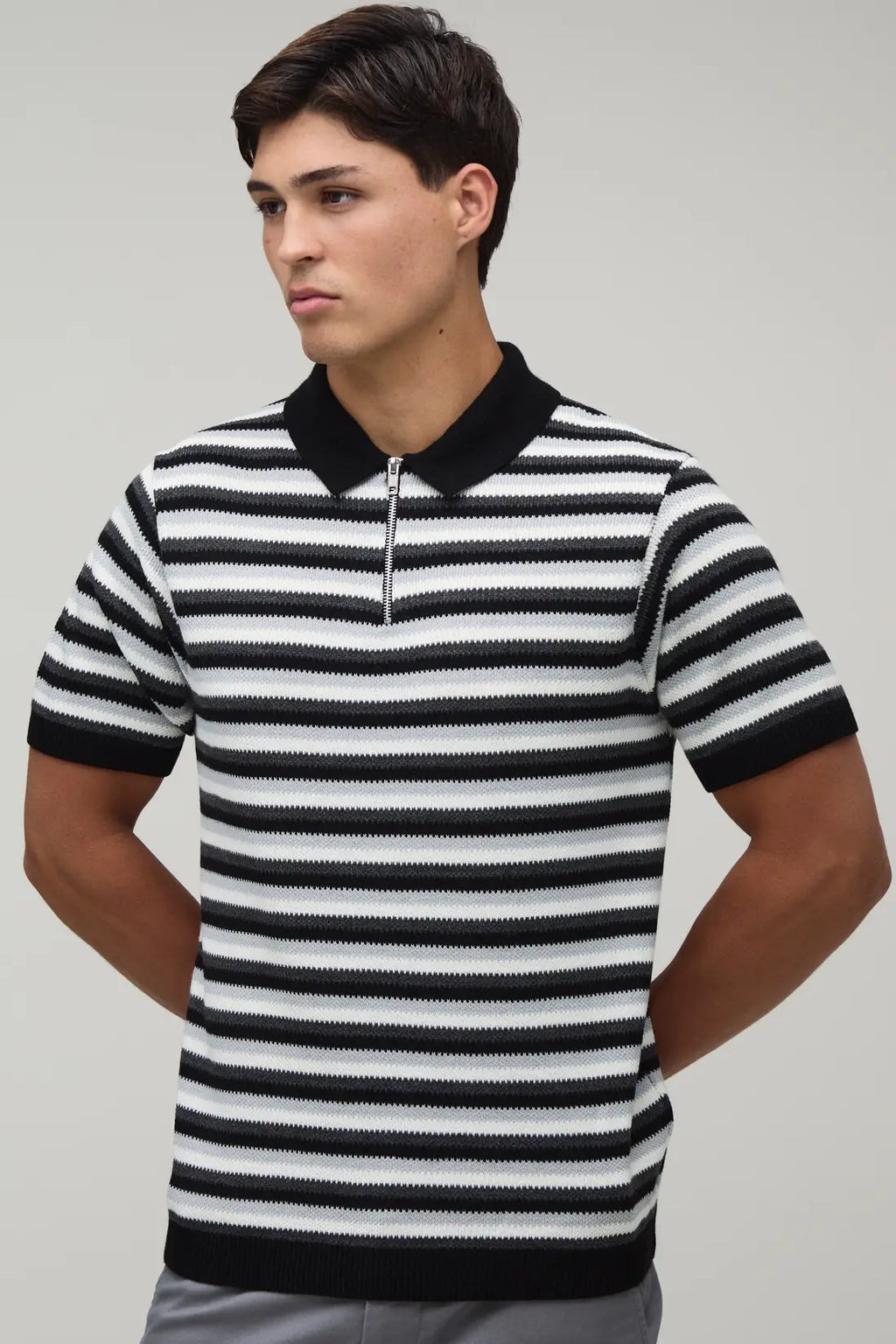 Striped Half-Zip Casual Polo