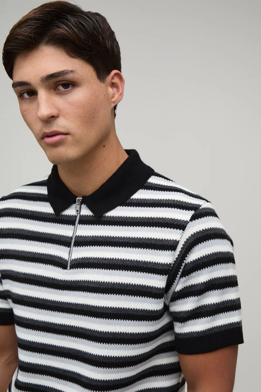 Striped Half-Zip Casual Polo